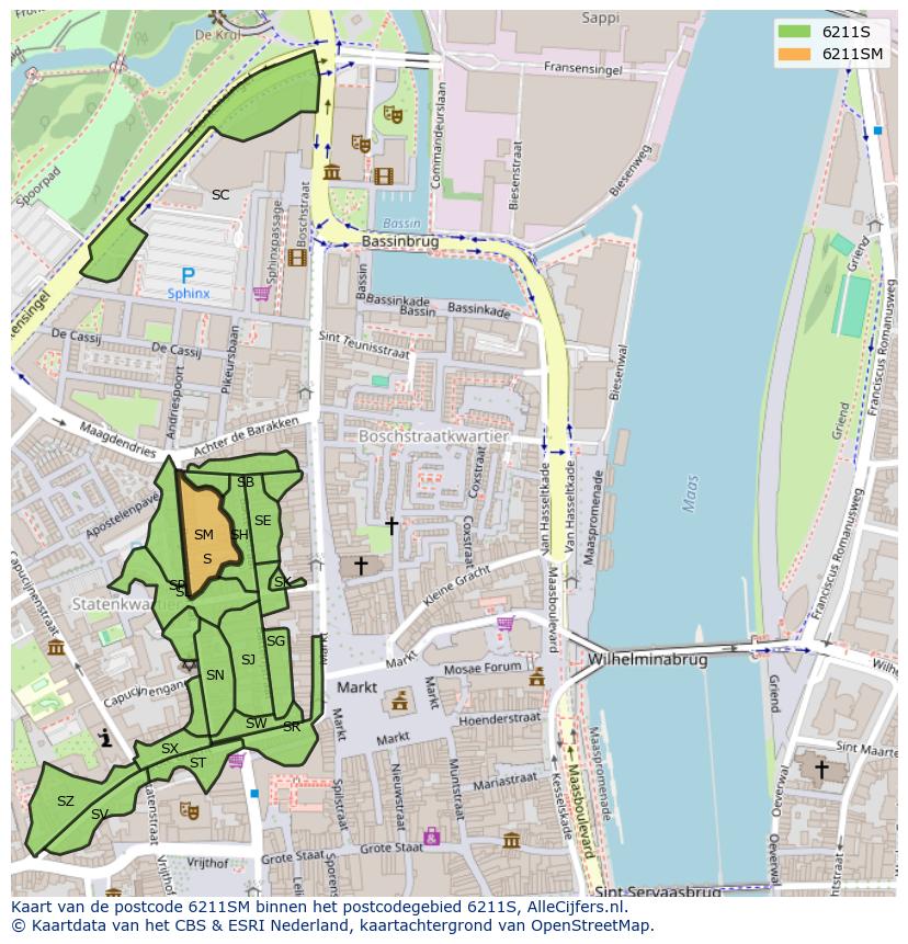 Afbeelding van het postcodegebied 6211 SM op de kaart.