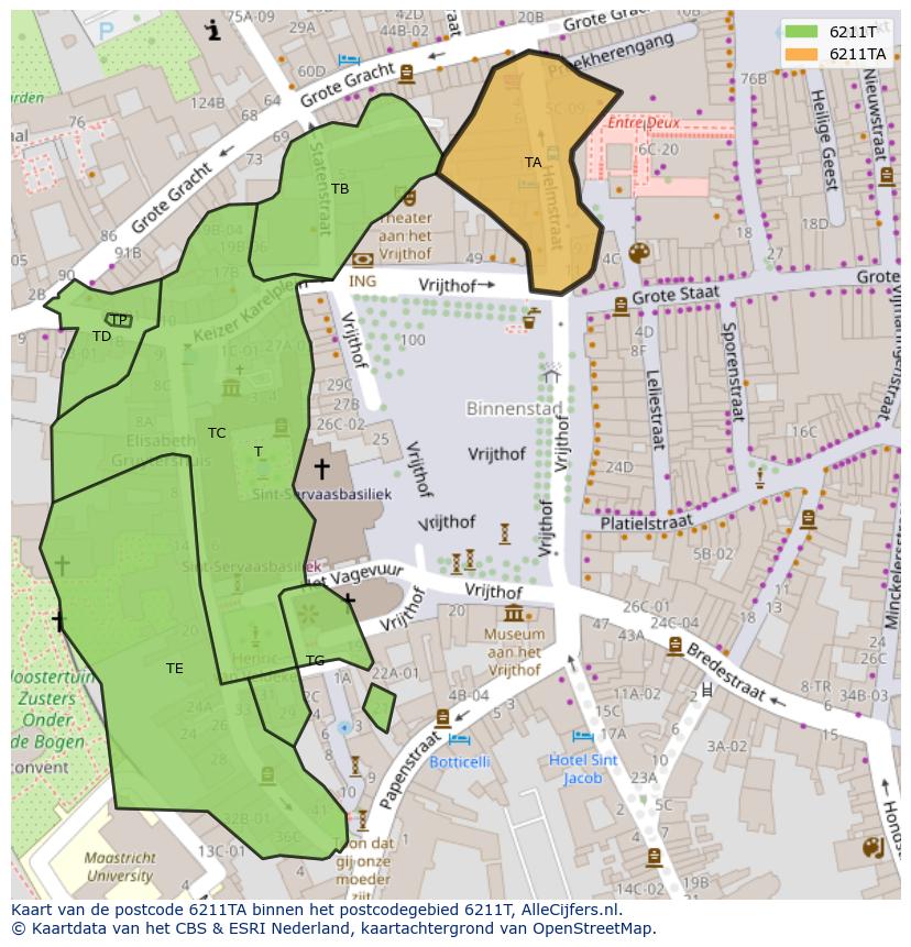 Afbeelding van het postcodegebied 6211 TA op de kaart.