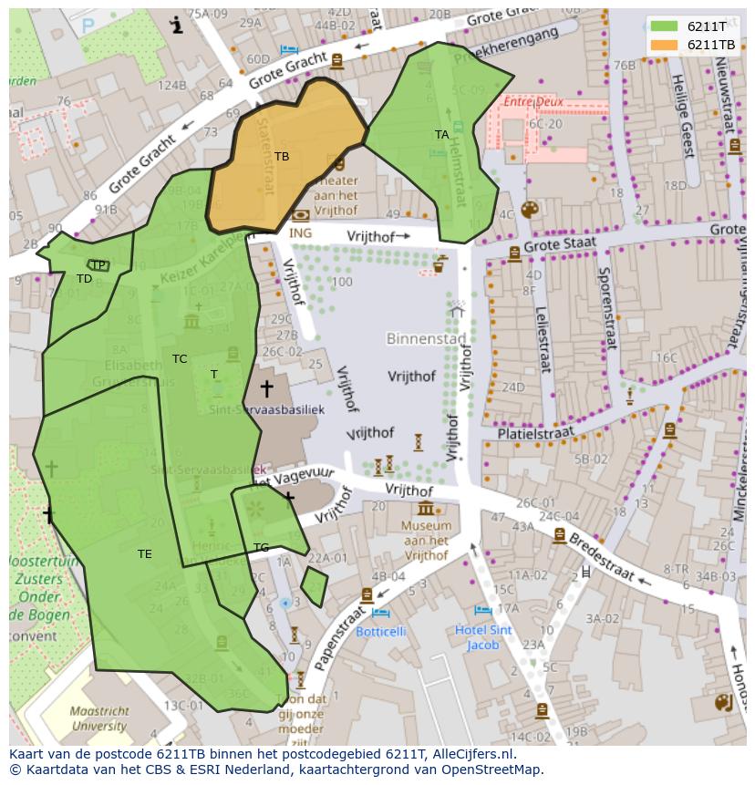 Afbeelding van het postcodegebied 6211 TB op de kaart.