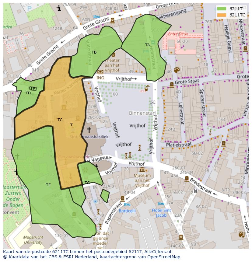Afbeelding van het postcodegebied 6211 TC op de kaart.