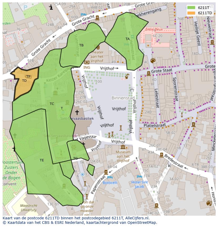 Afbeelding van het postcodegebied 6211 TD op de kaart.