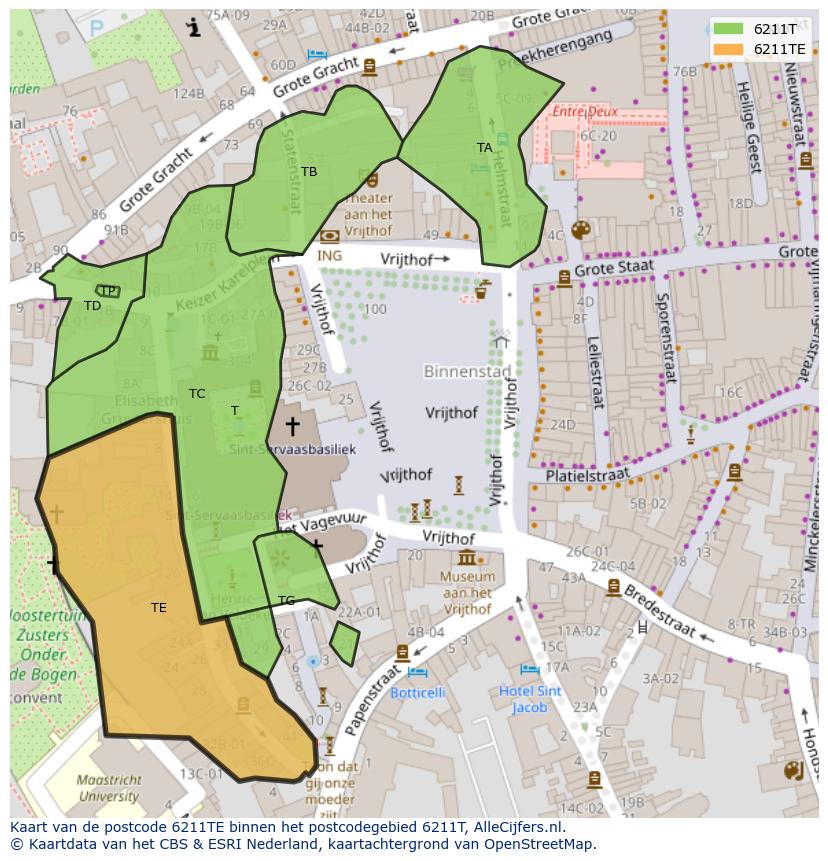 Afbeelding van het postcodegebied 6211 TE op de kaart.