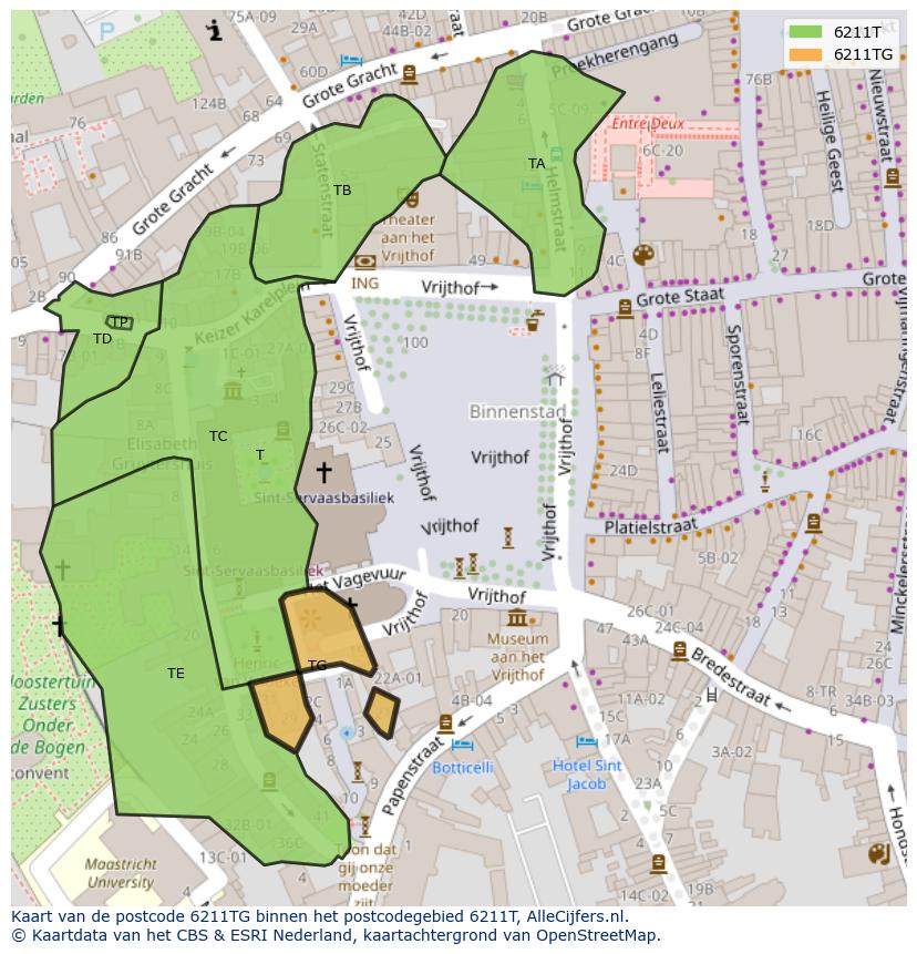 Afbeelding van het postcodegebied 6211 TG op de kaart.