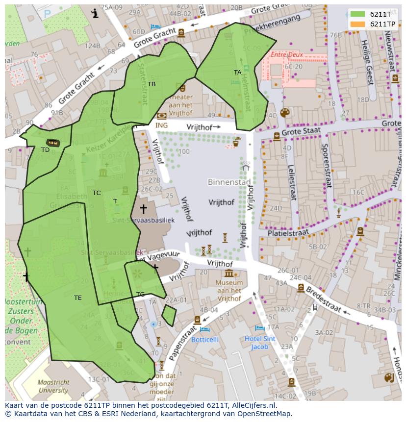 Afbeelding van het postcodegebied 6211 TP op de kaart.