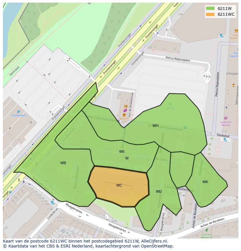 Afbeelding van het postcodegebied 6211 WC op de kaart.