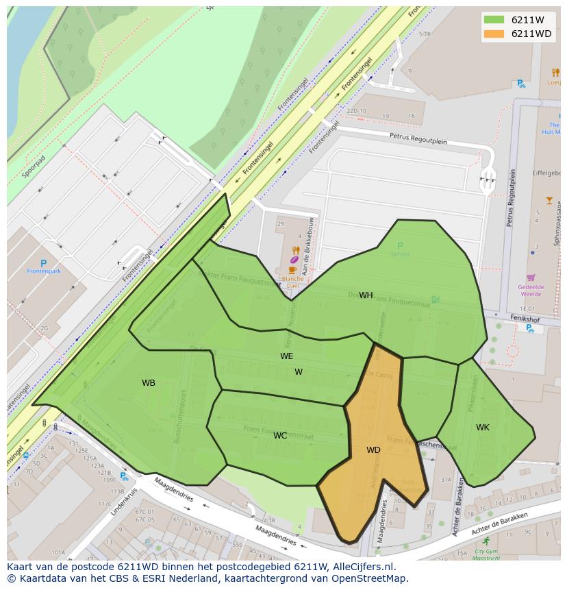 Afbeelding van het postcodegebied 6211 WD op de kaart.