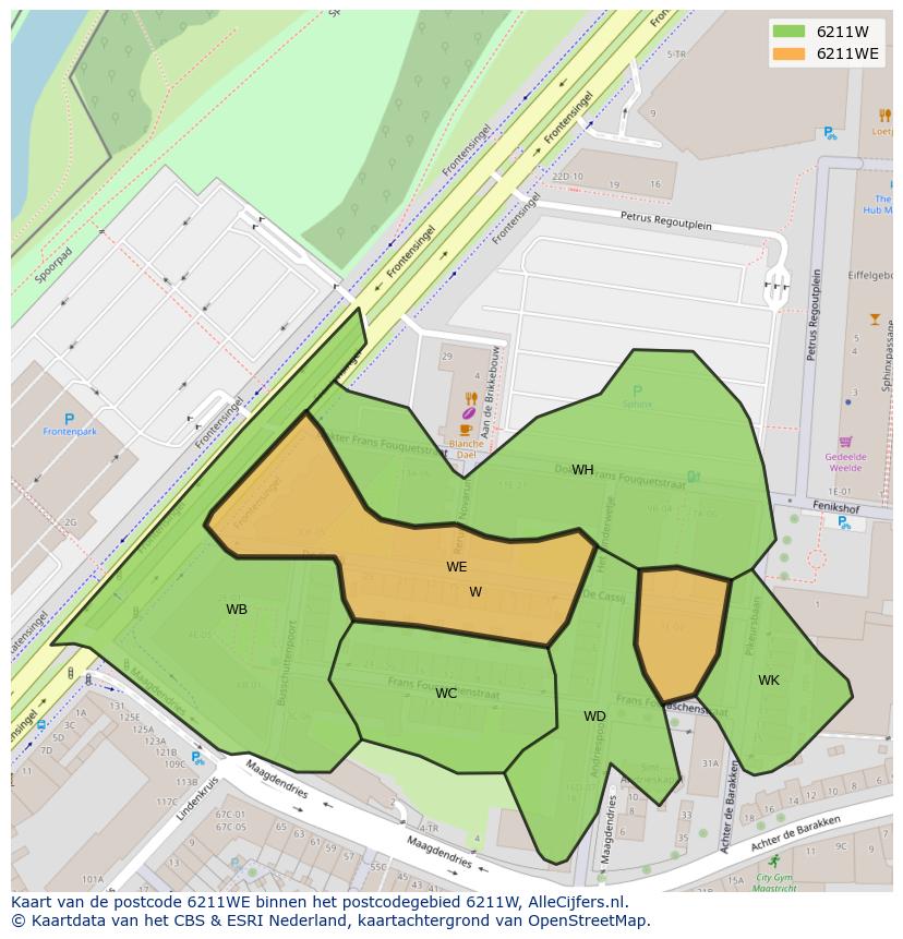 Afbeelding van het postcodegebied 6211 WE op de kaart.