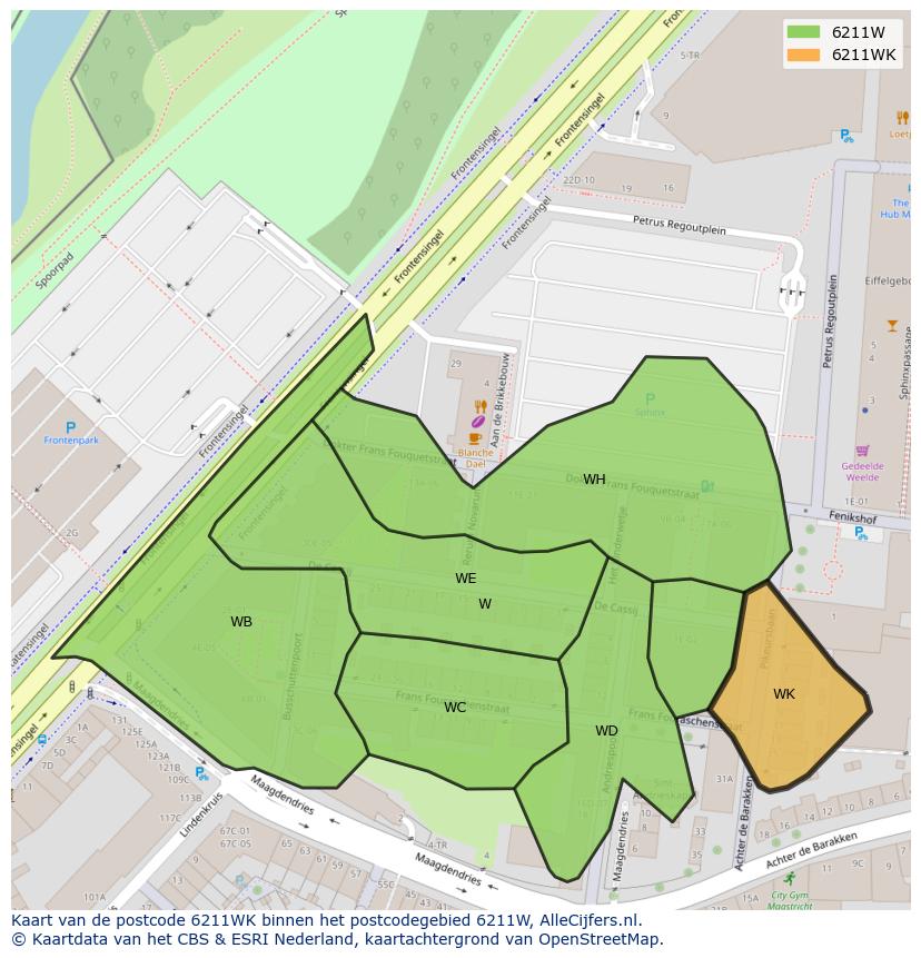 Afbeelding van het postcodegebied 6211 WK op de kaart.