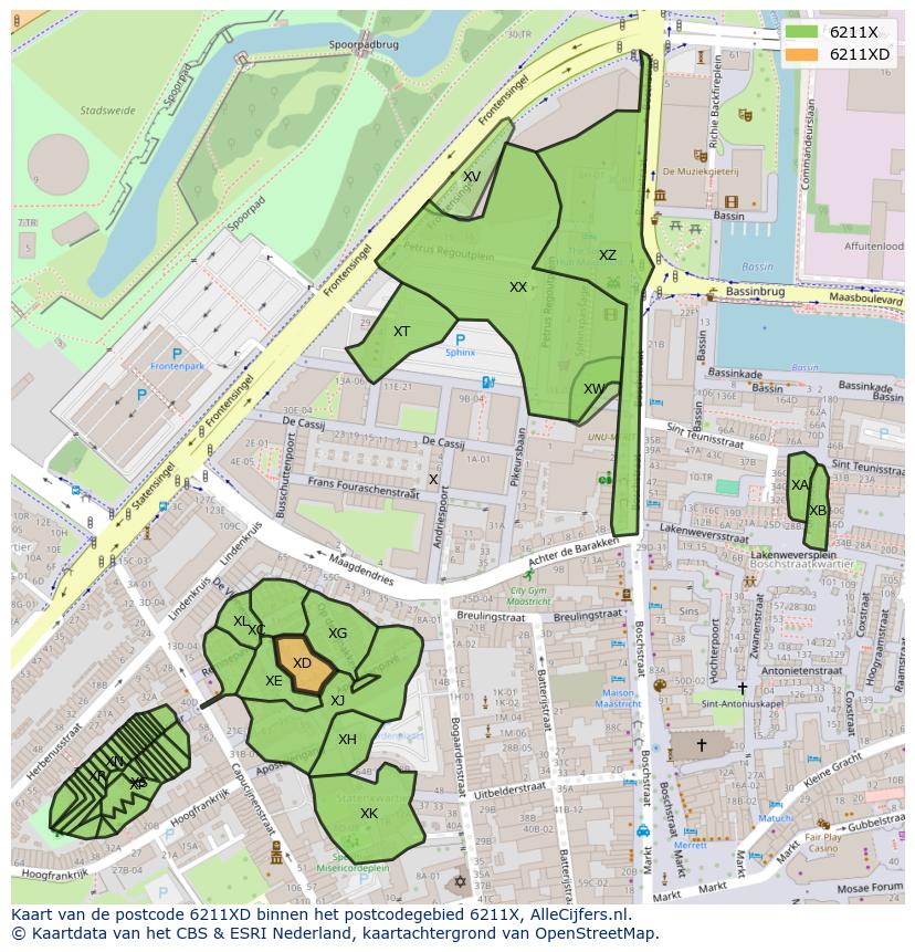 Afbeelding van het postcodegebied 6211 XD op de kaart.
