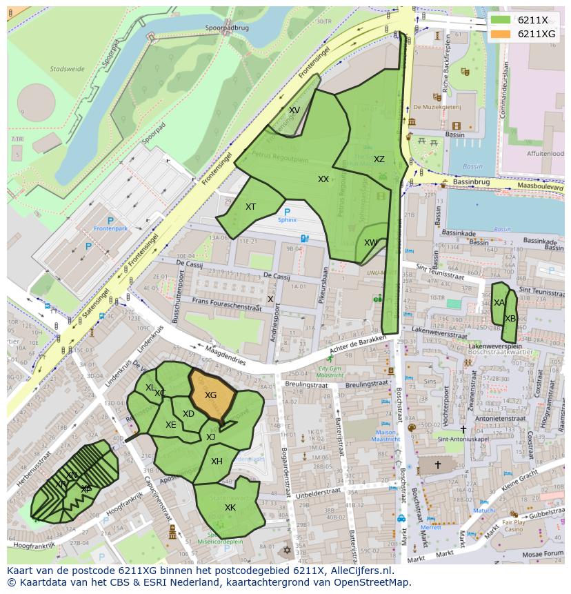 Afbeelding van het postcodegebied 6211 XG op de kaart.