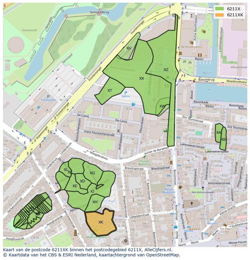 Afbeelding van het postcodegebied 6211 XK op de kaart.