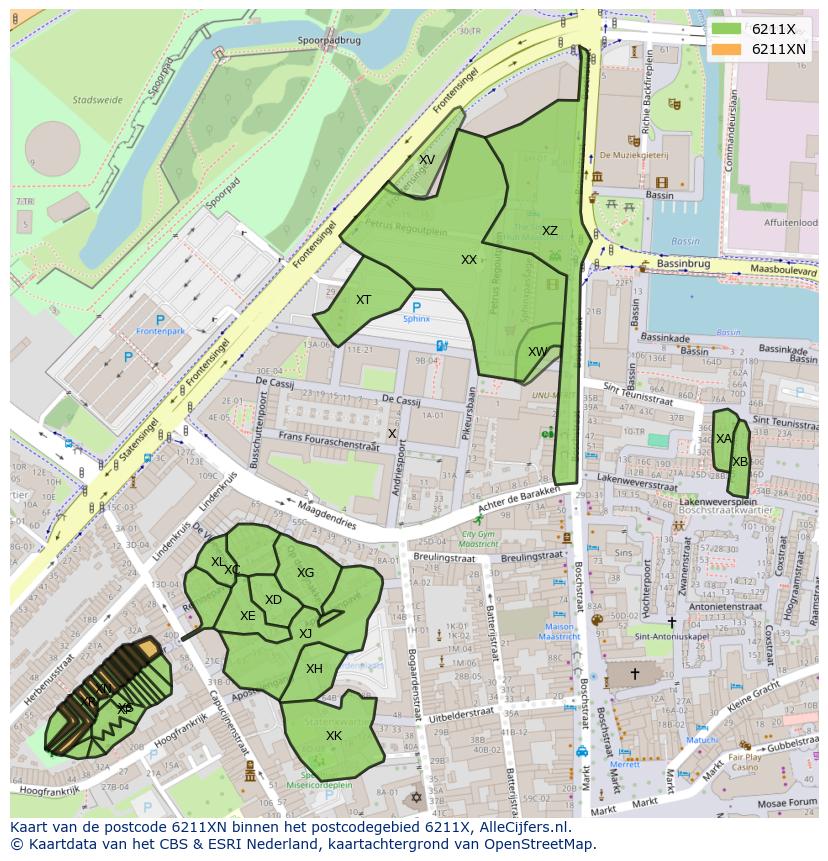 Afbeelding van het postcodegebied 6211 XN op de kaart.