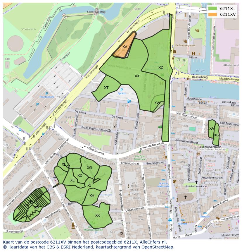 Afbeelding van het postcodegebied 6211 XV op de kaart.