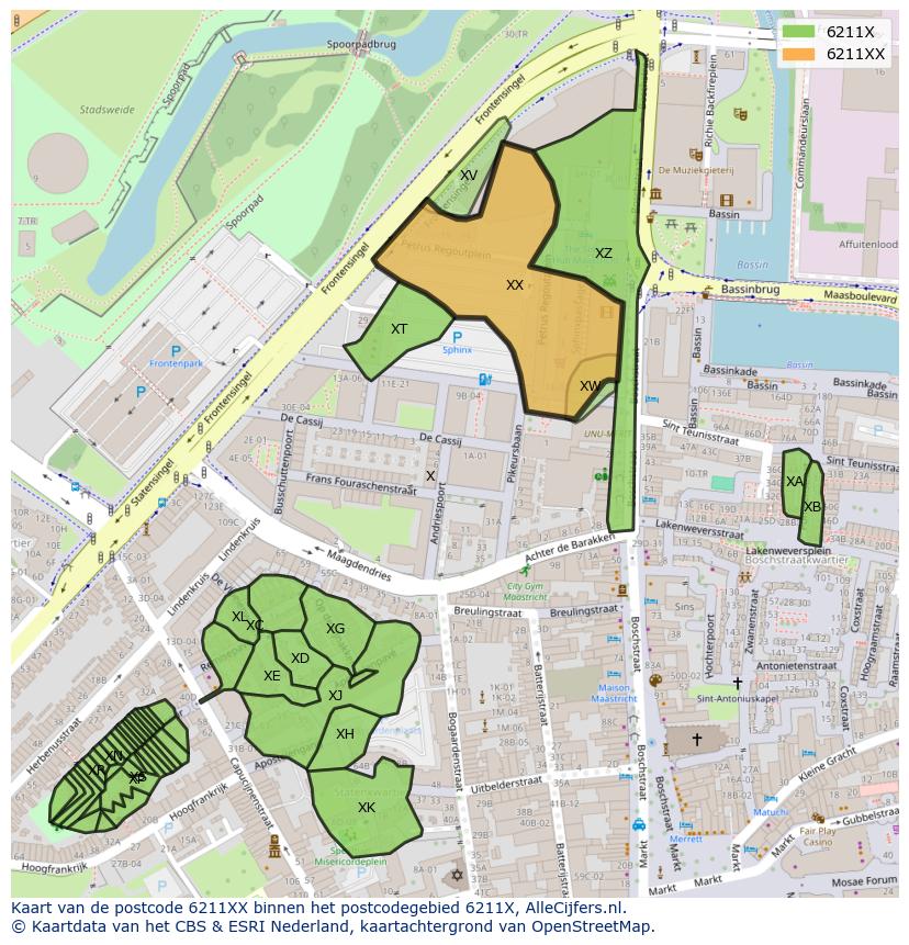 Afbeelding van het postcodegebied 6211 XX op de kaart.