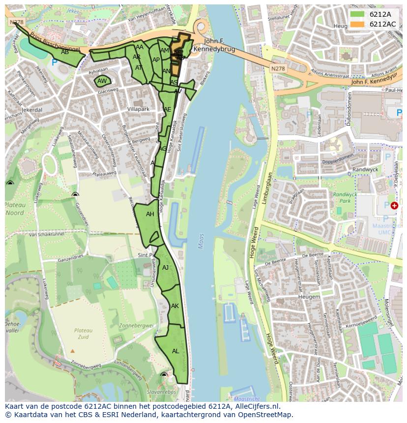 Afbeelding van het postcodegebied 6212 AC op de kaart.
