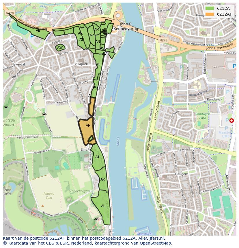Afbeelding van het postcodegebied 6212 AH op de kaart.