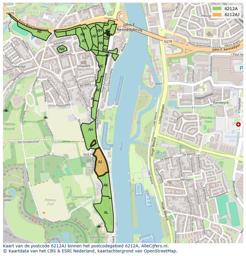 Afbeelding van het postcodegebied 6212 AJ op de kaart.