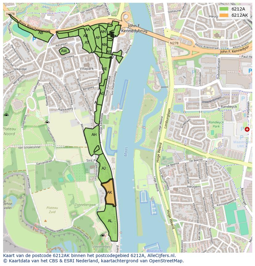 Afbeelding van het postcodegebied 6212 AK op de kaart.