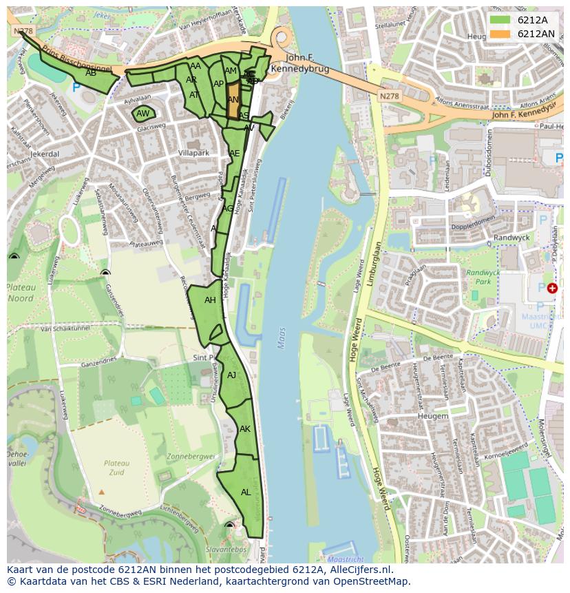 Afbeelding van het postcodegebied 6212 AN op de kaart.