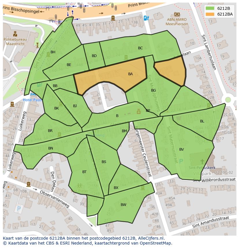 Afbeelding van het postcodegebied 6212 BA op de kaart.