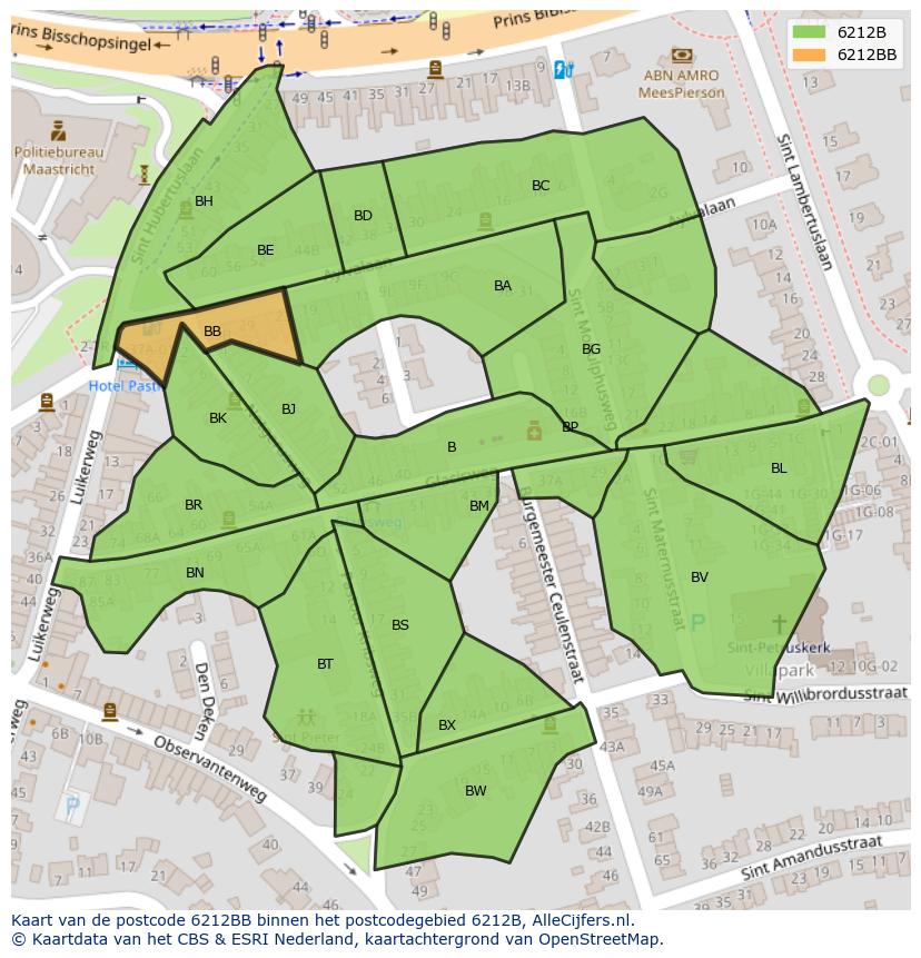 Afbeelding van het postcodegebied 6212 BB op de kaart.