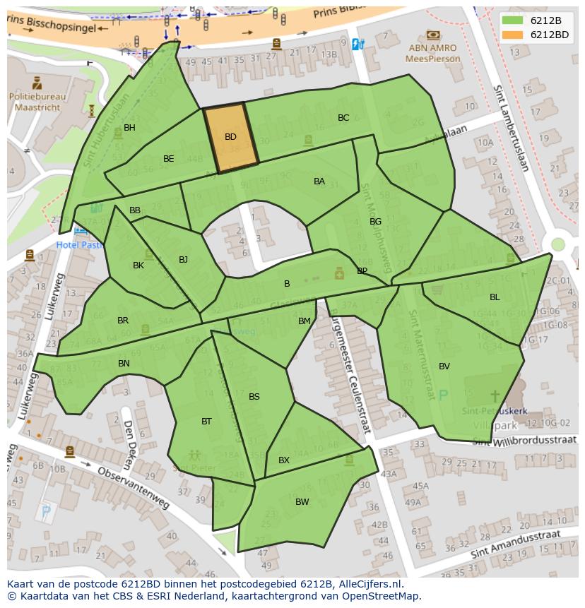 Afbeelding van het postcodegebied 6212 BD op de kaart.