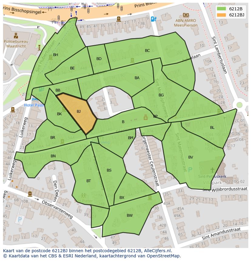 Afbeelding van het postcodegebied 6212 BJ op de kaart.