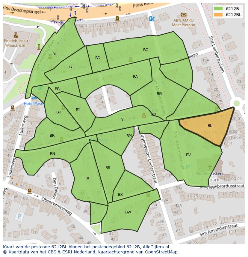Afbeelding van het postcodegebied 6212 BL op de kaart.
