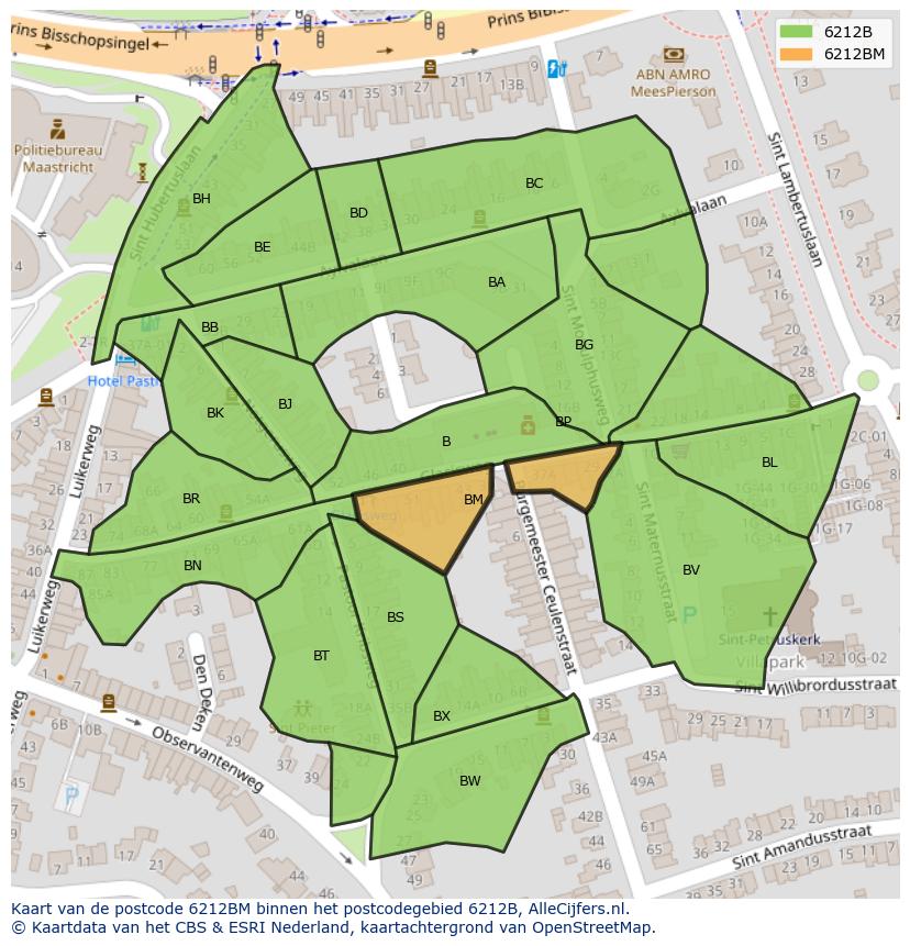 Afbeelding van het postcodegebied 6212 BM op de kaart.