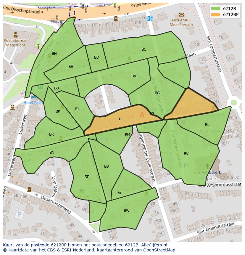 Afbeelding van het postcodegebied 6212 BP op de kaart.