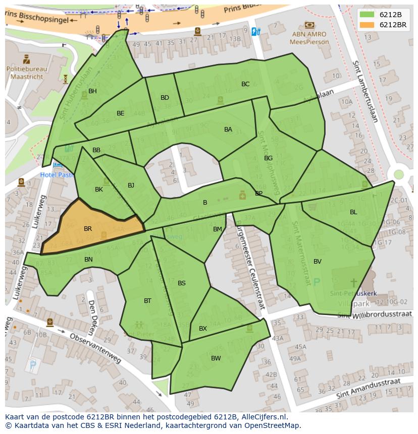 Afbeelding van het postcodegebied 6212 BR op de kaart.