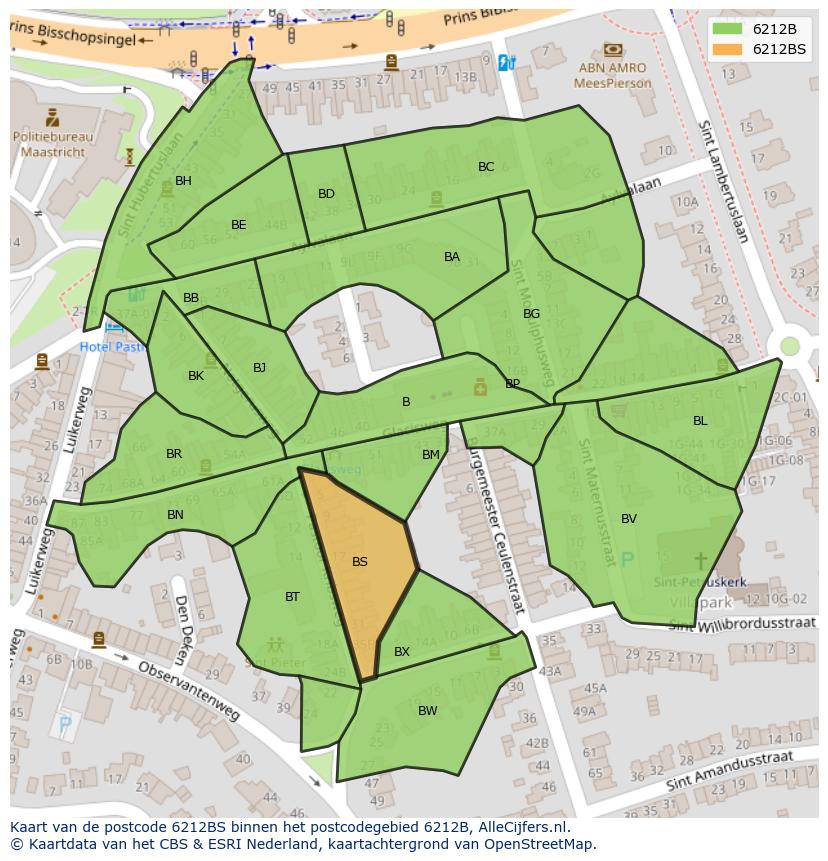 Afbeelding van het postcodegebied 6212 BS op de kaart.