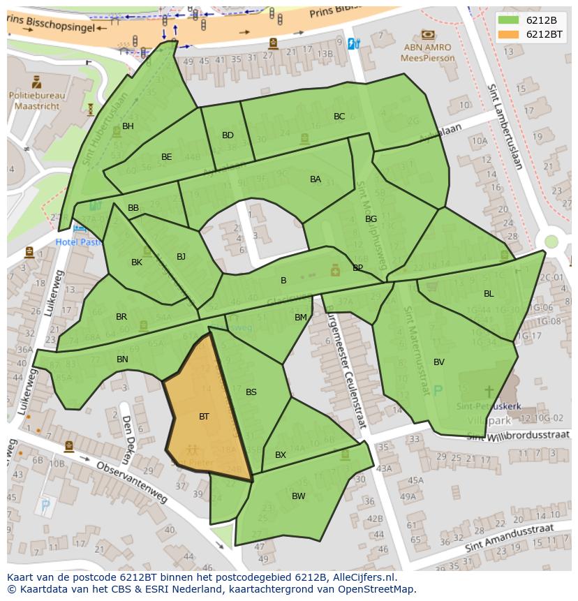 Afbeelding van het postcodegebied 6212 BT op de kaart.