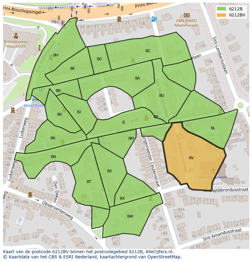 Afbeelding van het postcodegebied 6212 BV op de kaart.