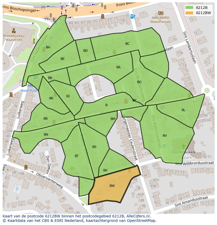 Afbeelding van het postcodegebied 6212 BW op de kaart.
