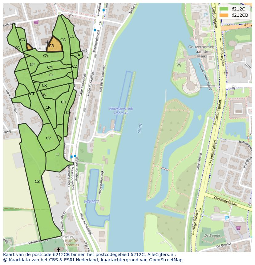 Afbeelding van het postcodegebied 6212 CB op de kaart.