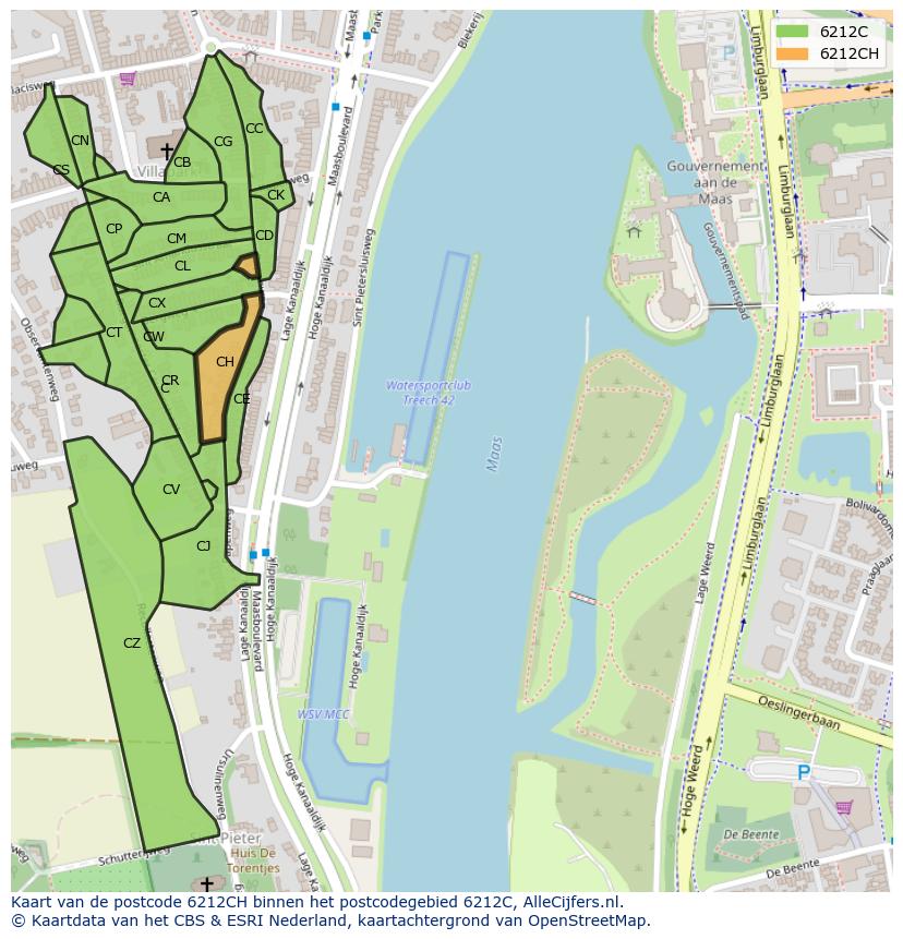 Afbeelding van het postcodegebied 6212 CH op de kaart.
