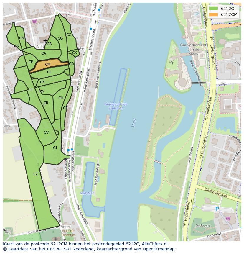 Afbeelding van het postcodegebied 6212 CM op de kaart.