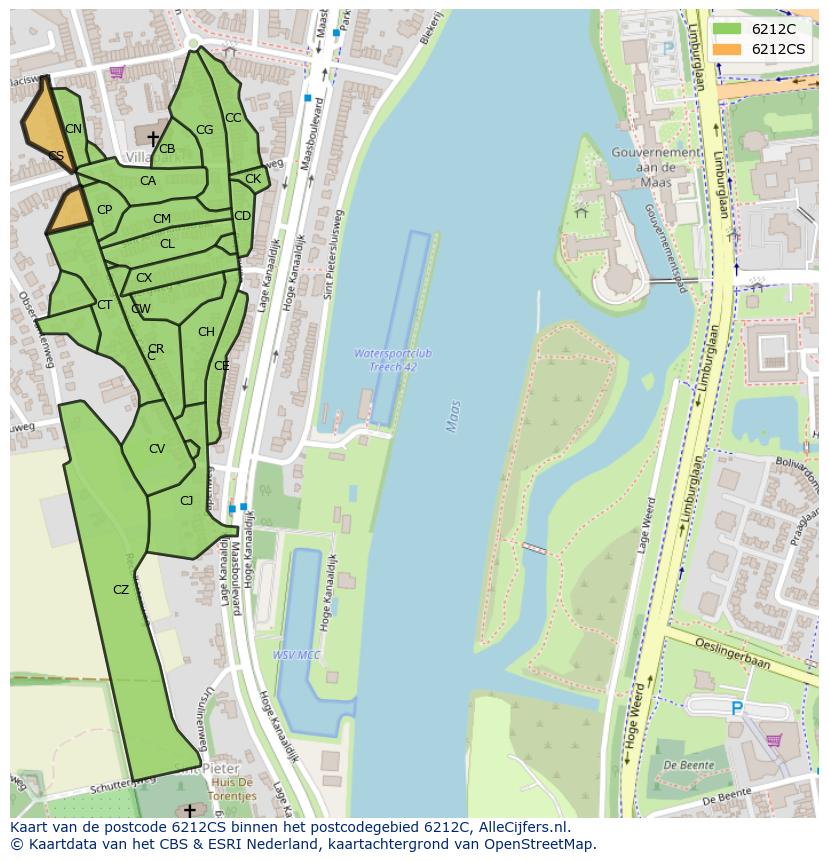Afbeelding van het postcodegebied 6212 CS op de kaart.