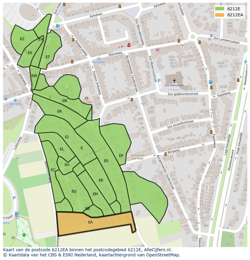 Afbeelding van het postcodegebied 6212 EA op de kaart.