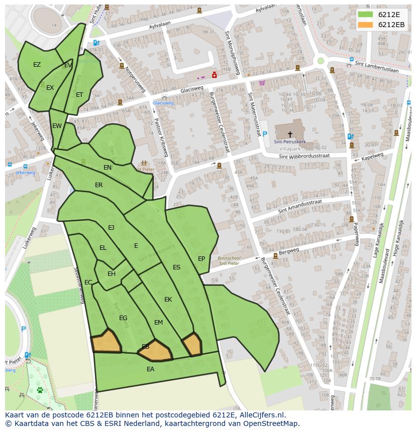 Afbeelding van het postcodegebied 6212 EB op de kaart.