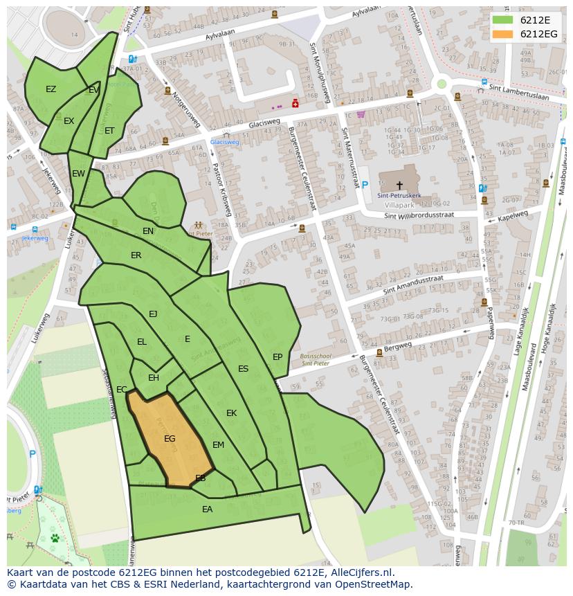 Afbeelding van het postcodegebied 6212 EG op de kaart.