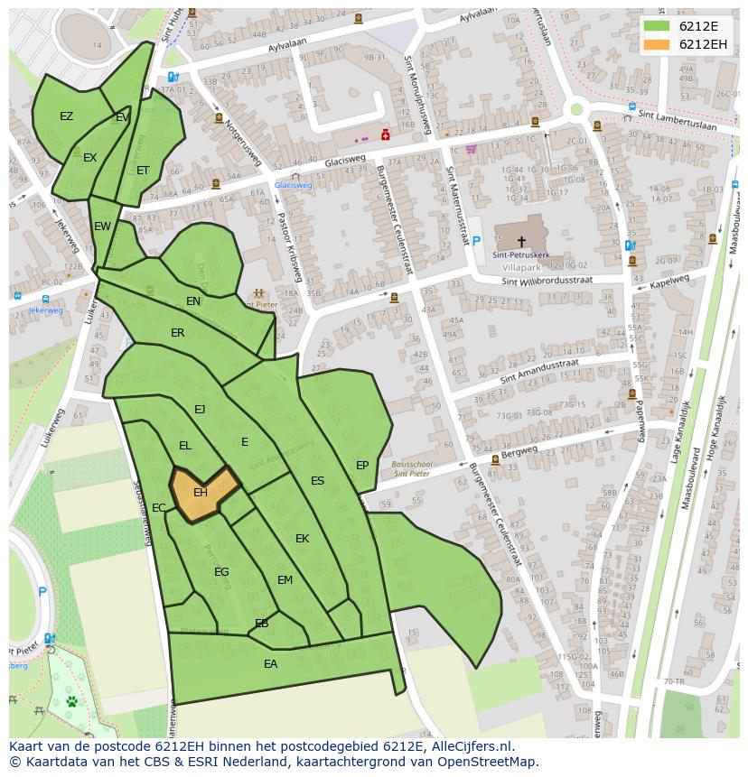 Afbeelding van het postcodegebied 6212 EH op de kaart.