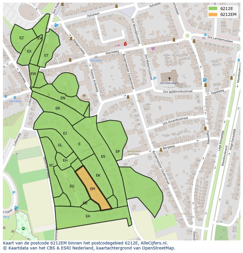 Afbeelding van het postcodegebied 6212 EM op de kaart.