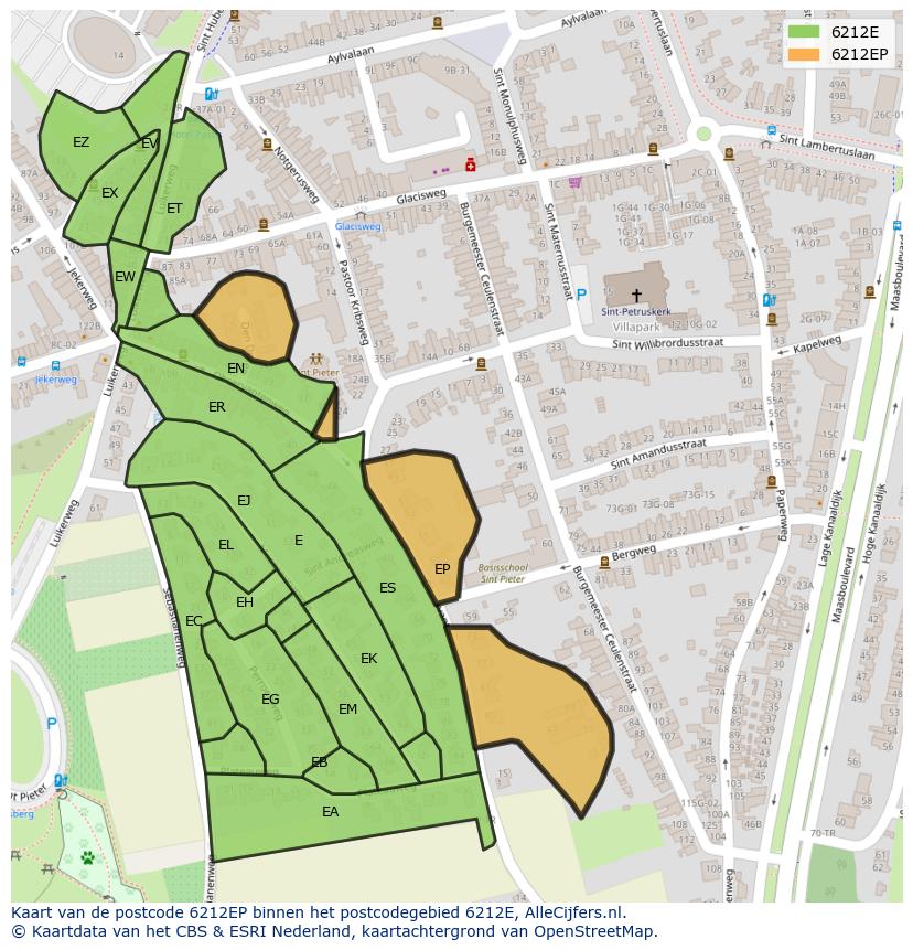 Afbeelding van het postcodegebied 6212 EP op de kaart.