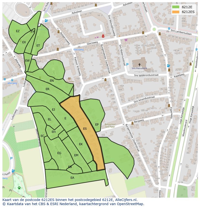 Afbeelding van het postcodegebied 6212 ES op de kaart.