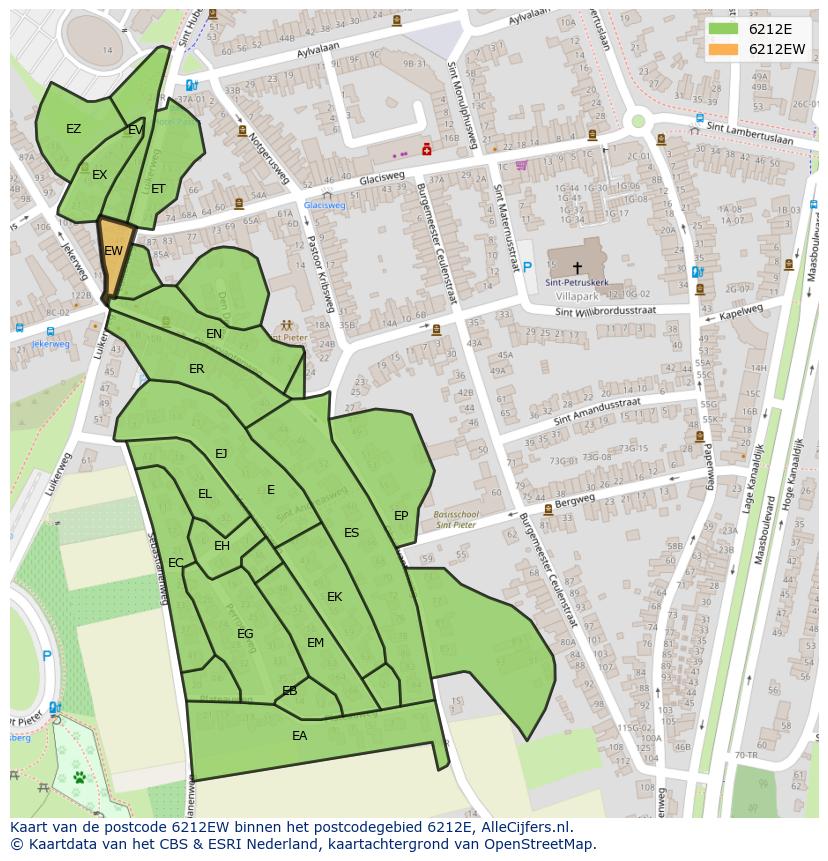 Afbeelding van het postcodegebied 6212 EW op de kaart.