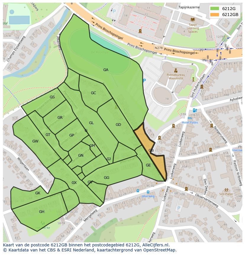 Afbeelding van het postcodegebied 6212 GB op de kaart.