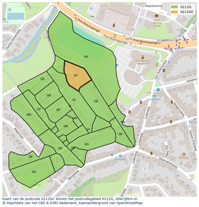 Afbeelding van het postcodegebied 6212 GC op de kaart.