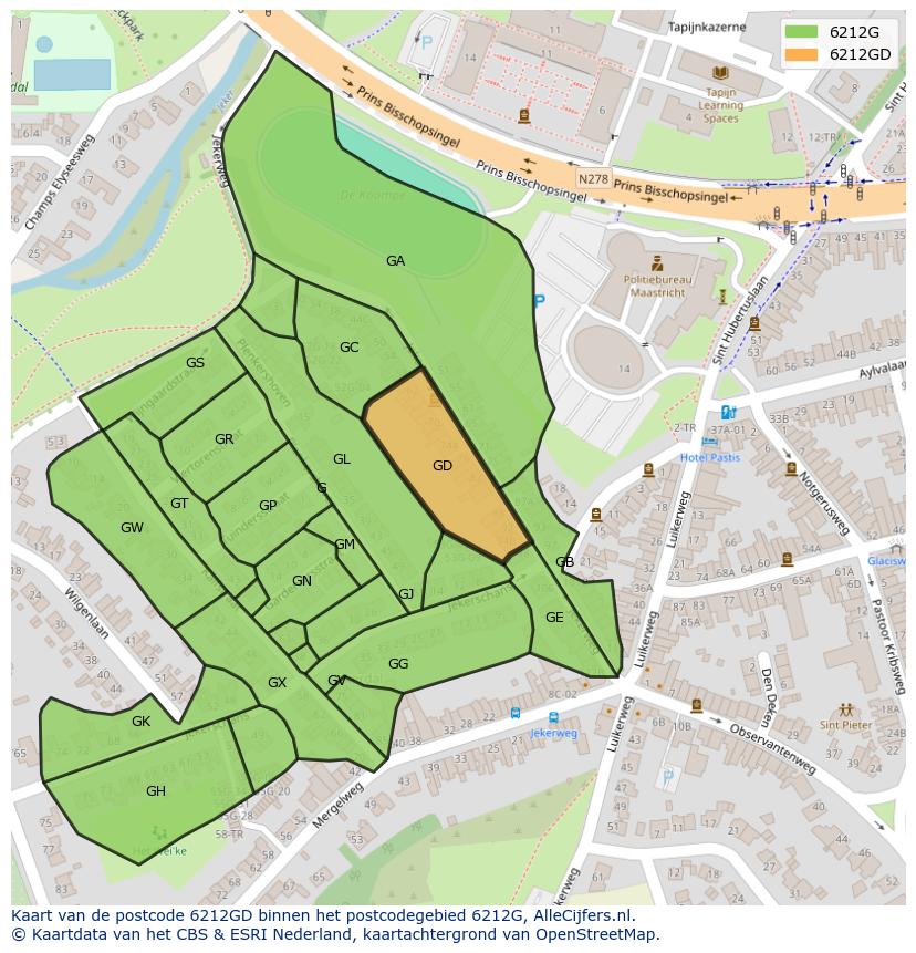 Afbeelding van het postcodegebied 6212 GD op de kaart.